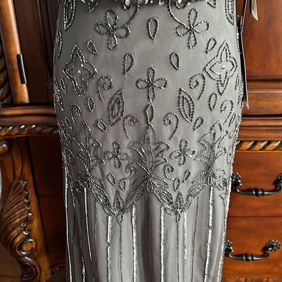Adrianna Papell short sleeve blouson beaded gown in Lead- size 2 NWT - Picture 12 of 13